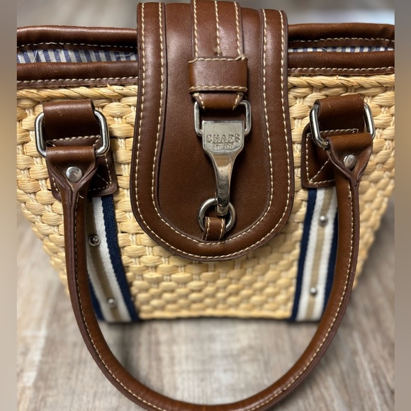 Chaps Handbags - Chaps Woven Leather Trim Metal Detail Shoulder Bag
